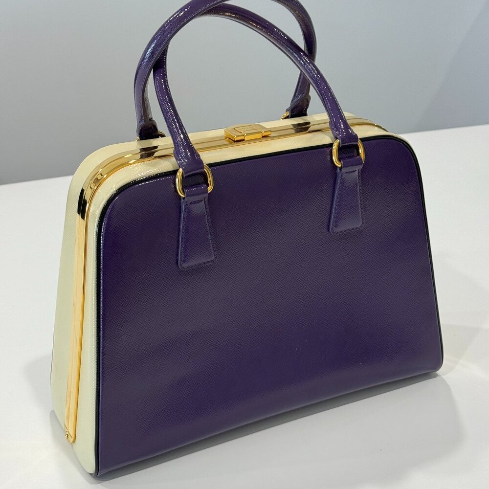 PRADA 100% Authentic  Saffiano Vernice Frame Top Bag - Picture 7 of 17